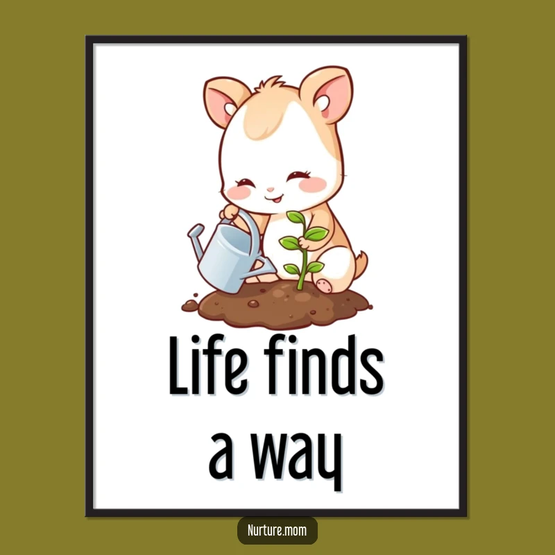 Funny Sprouting Seedling Poster: Adorable Animal Gardener's Gentle Art Gift