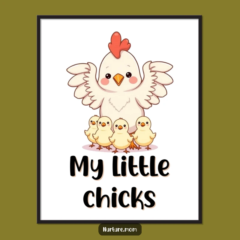 Funny Poster: Kawaii Chicken Mom Chicks - Heartwarming Wall Art Gift