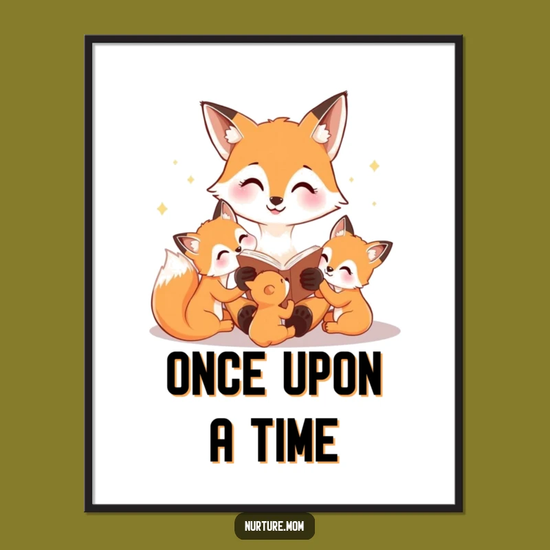 Funny Fox Mom Poster: Bedtime Story Art for Cozy Decor