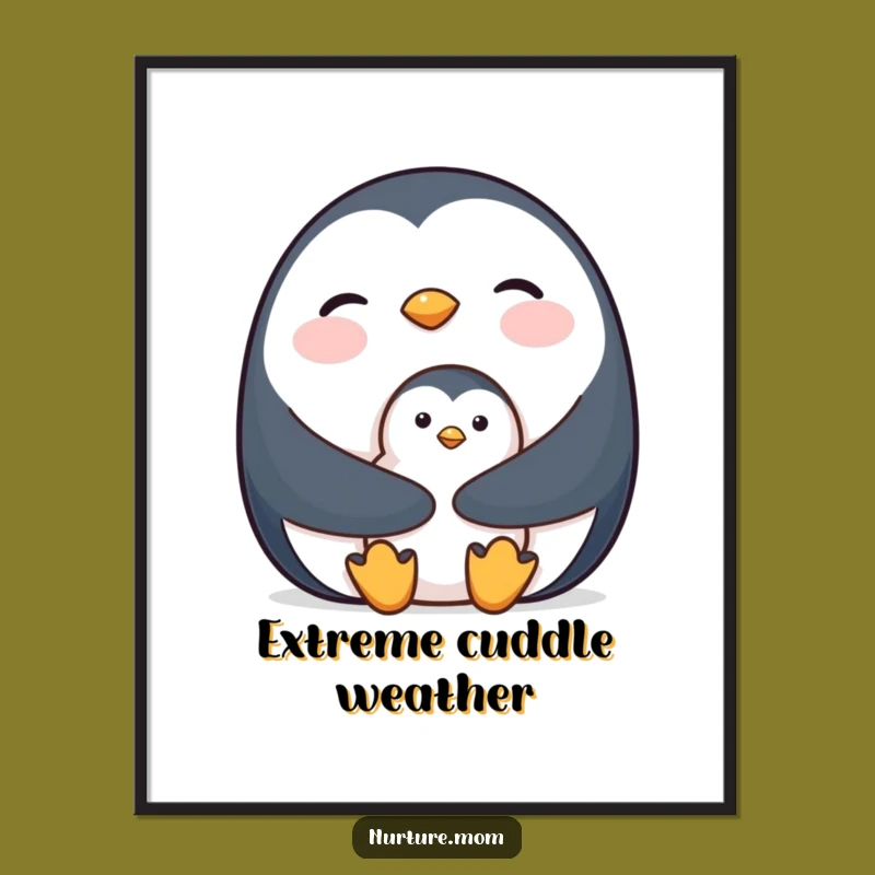 Penguin Mom & Chick Poster - Adorable Wall Art Gift
