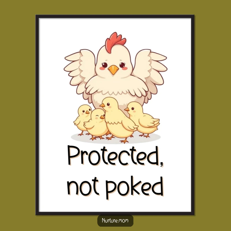 Funny Protective Hen Mothering Poster: Adorable Farm Art Gift