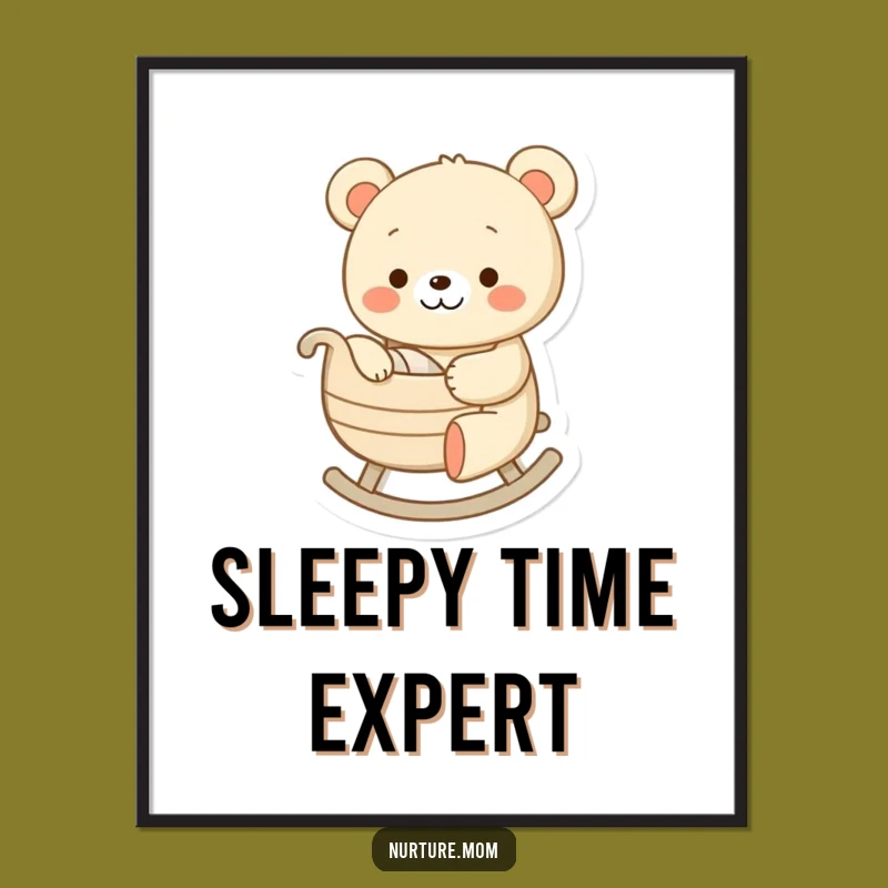 Funny Bear Rocking Cradle Poster: Whimsical Nursery Art and Parent Gift