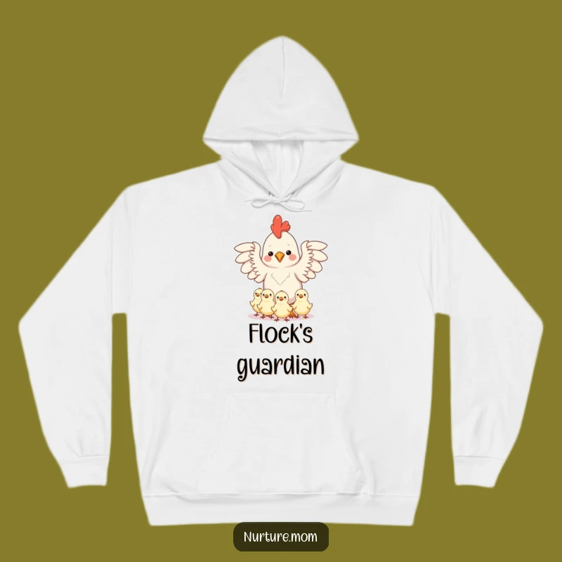 Cozy Funny Hoodie: Kawaii Chicken Mom Protecting Chicks - Warm Motherhood Gift