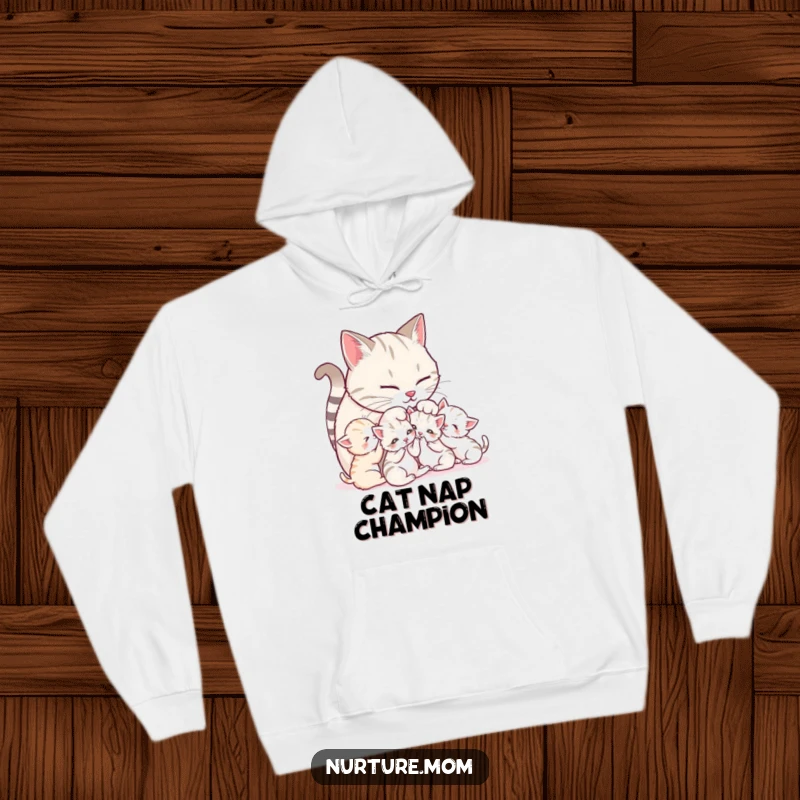 Funny Mother Cat Hoodie: Cozy mother cat purring and grooming her kittens, offering warmth and feline charm.