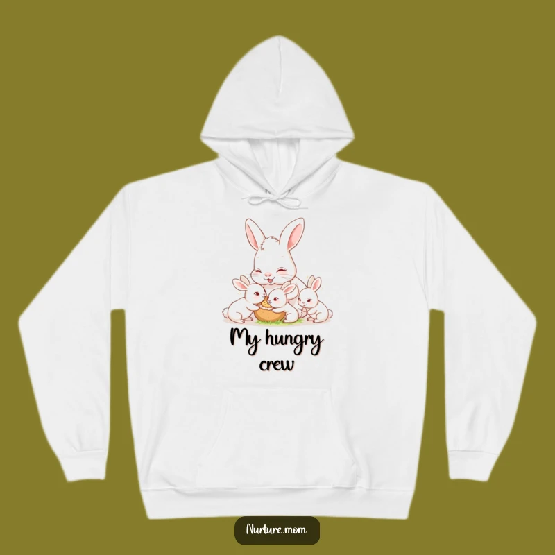 Funny Bunny Mom Hoodie: Cozy Feeding Scene, Warm Rabbit Mother Comfort Gift