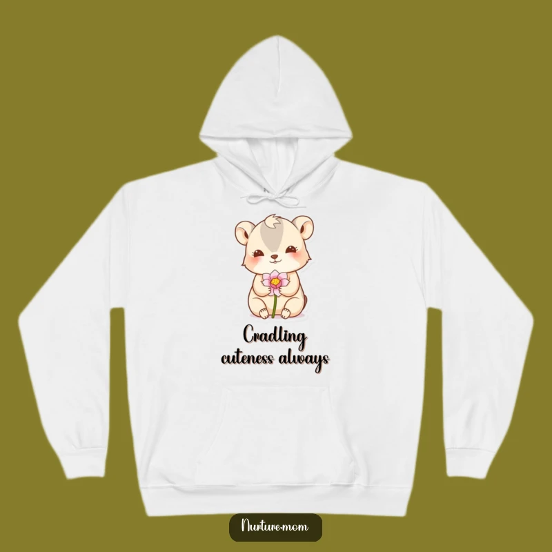 Funny Cozy Hoodie: Animal Nurturing Flower Bud's Soft Embrace Gift