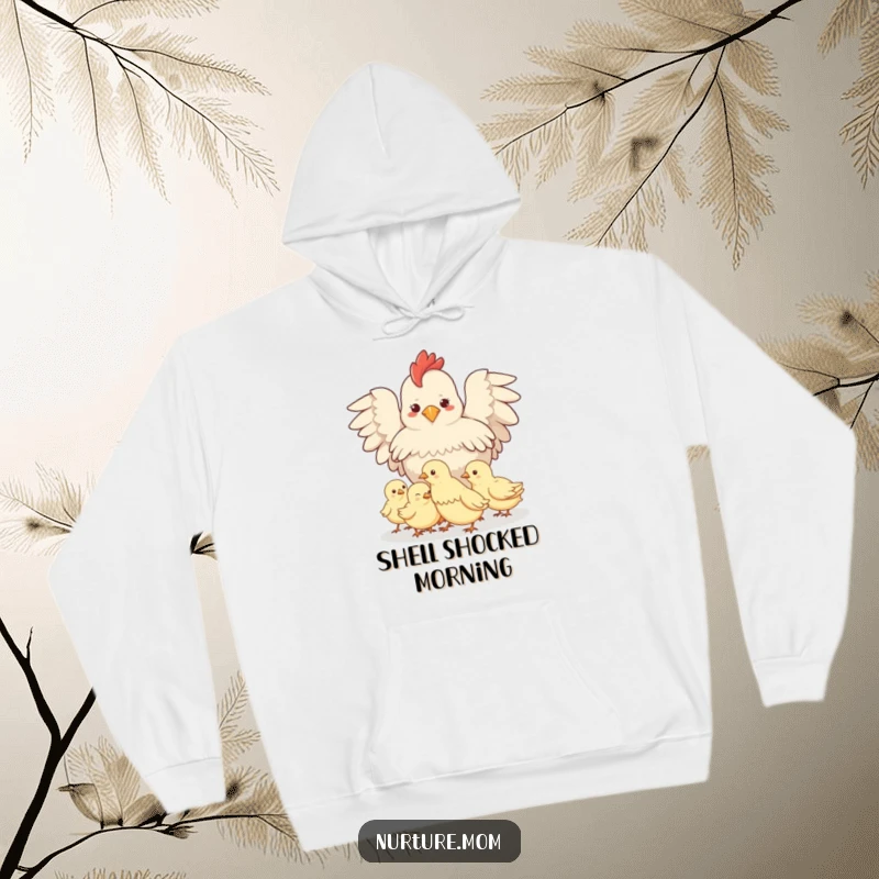 Funny Protective Hen Hoodie: Cozy hen shielding her chicks, offering warmth and the feeling of safety.