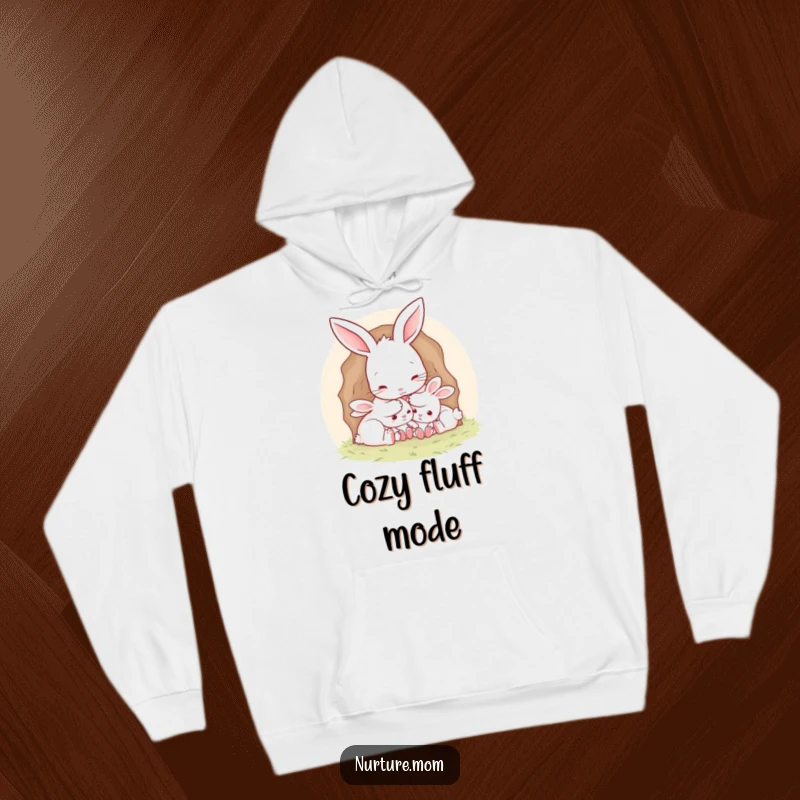 Funny Mother Rabbit Hoodie: Cozy mother rabbit tucking babies into a burrow, perfect for chilly days and warm feelings.