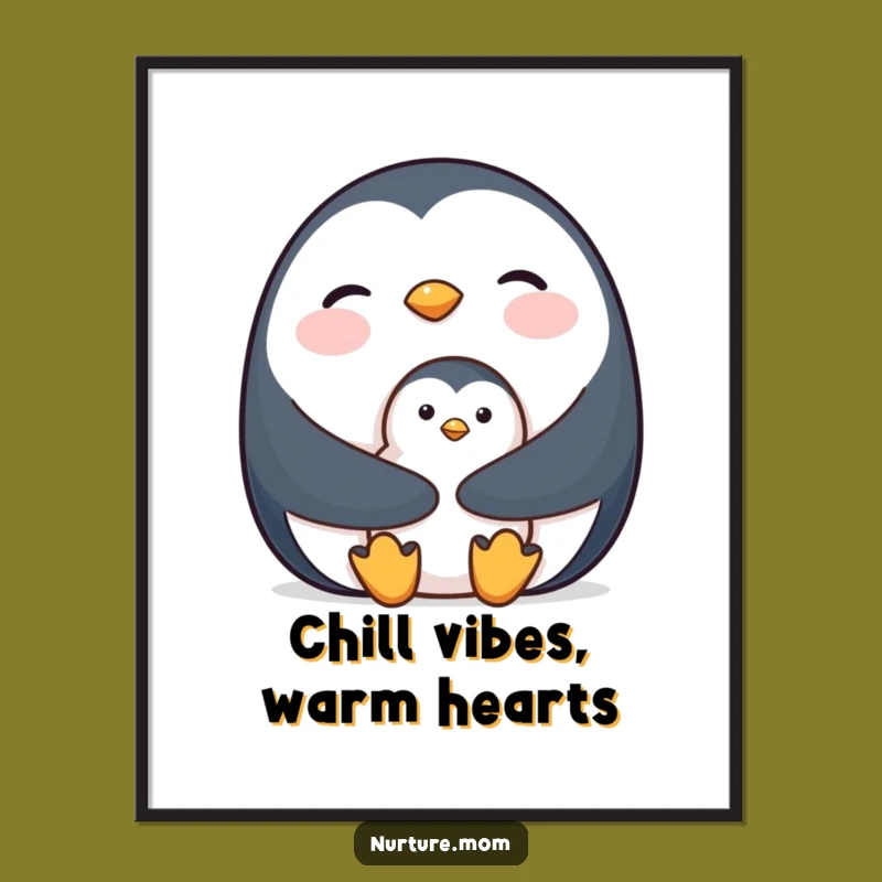 Free Printable Wall Art: Charming Penguin Mom & Chick, Cozy Downloadable Decor