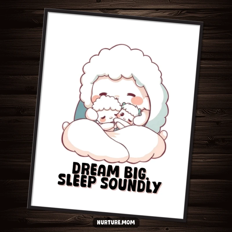 Funny Free Printable Wall Art: a fluffy creature tucking a small one into a beautifully made cozy bed.