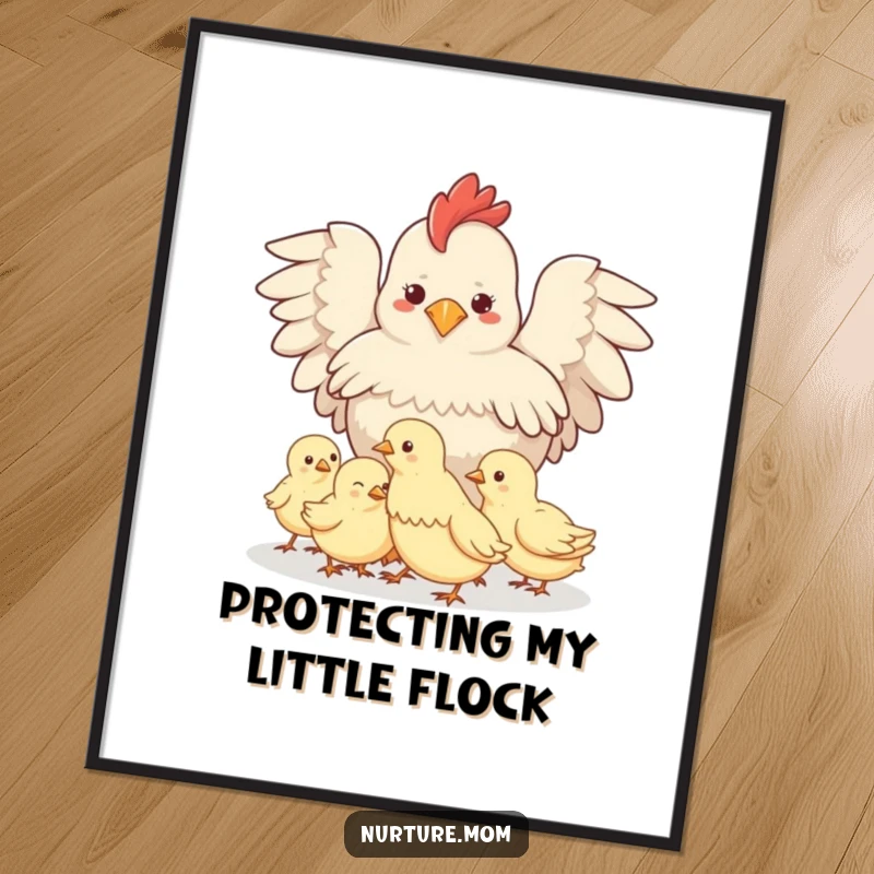 Cute Free Printable Wall Art: Mother hen providing a safe, warm shelter for her little chicks.