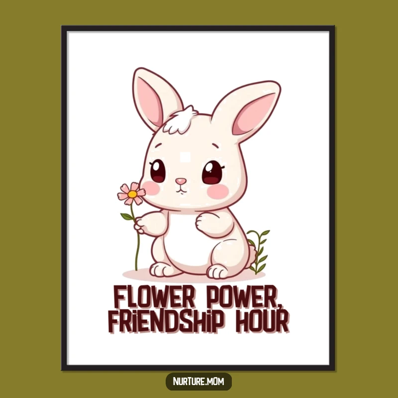 Free Printable Wall Art: Cute Bunny Flower, Funny Downloadable Decor