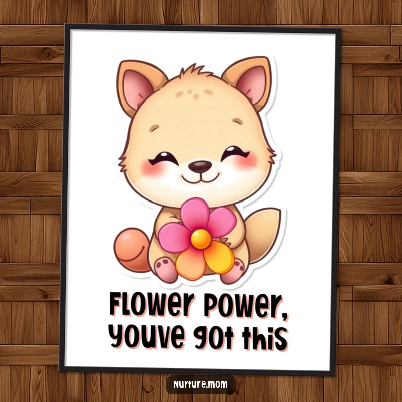 Funny Free Printable Wall Art: A cute animal with a loving gaze offers a brightly colored flower.