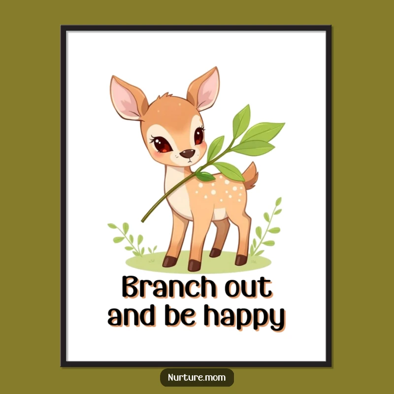 Free Printable Wall Art: Deer's Leafy Branch - Serene Downloadable Decor