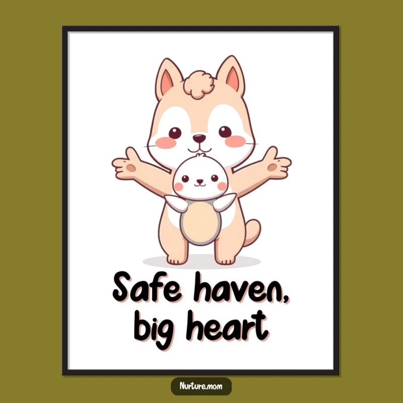 Free Printable Wall Art: Protective Animal Hug, Gentle Downloadable Decor