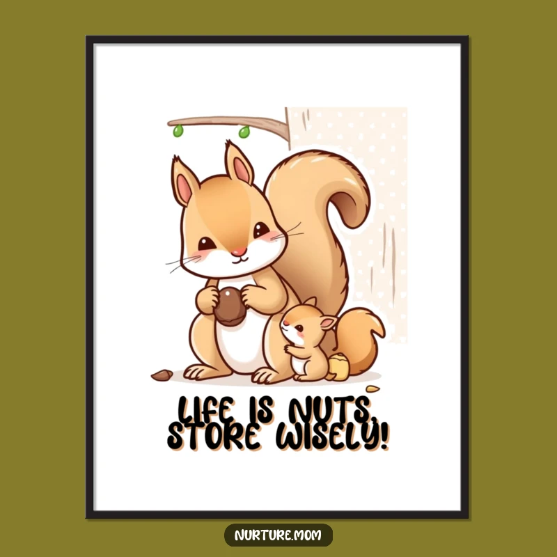 Funny Free Printable Squirrel Wall Art: Kawaii Mama & Babies Downloadable Decor, Cute Family!