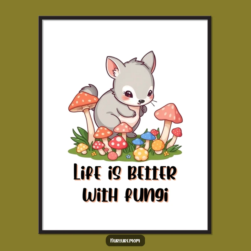 Funny Free Printable Wall Art: Playful Animal & Mushrooms, Enchanting Downloadable Art For Decor