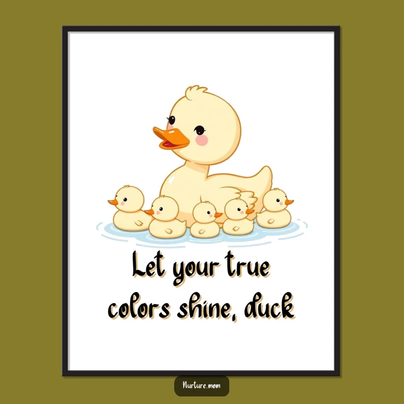 Funny Free Printable Duck Wall Art: Kawaii Mama & Ducklings Downloadable Decor, Cute Family!