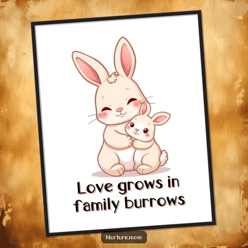 Funny Free Printable Wall Art: A nurturing rabbit holds a tiny baby bunny incredibly close.