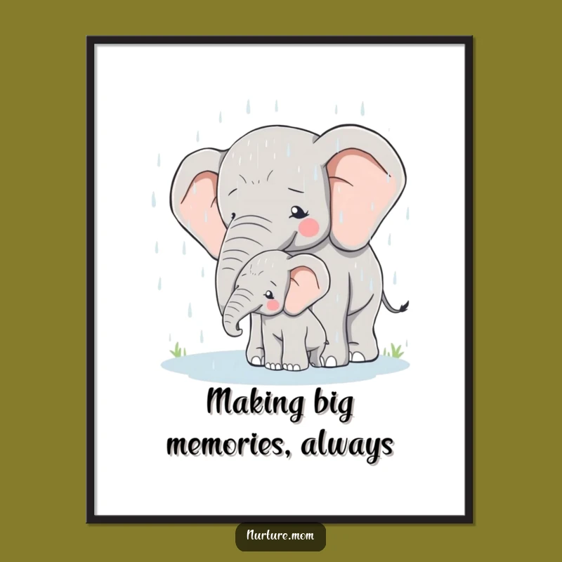 Free Printable Wall Art: Majestic Elephant Mom & Calf, Serene Downloadable Decor