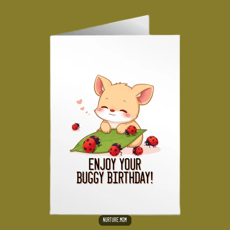 Free Printable Birthday Card: Content Animal & Ladybugs, Relaxed Downloadable Humorous Gift