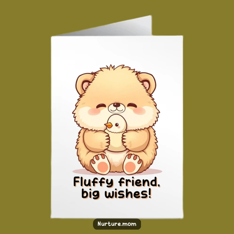 Free Printable Birthday Card: Fluffy Animal & Baby Bird - Funny Downloadable Gift