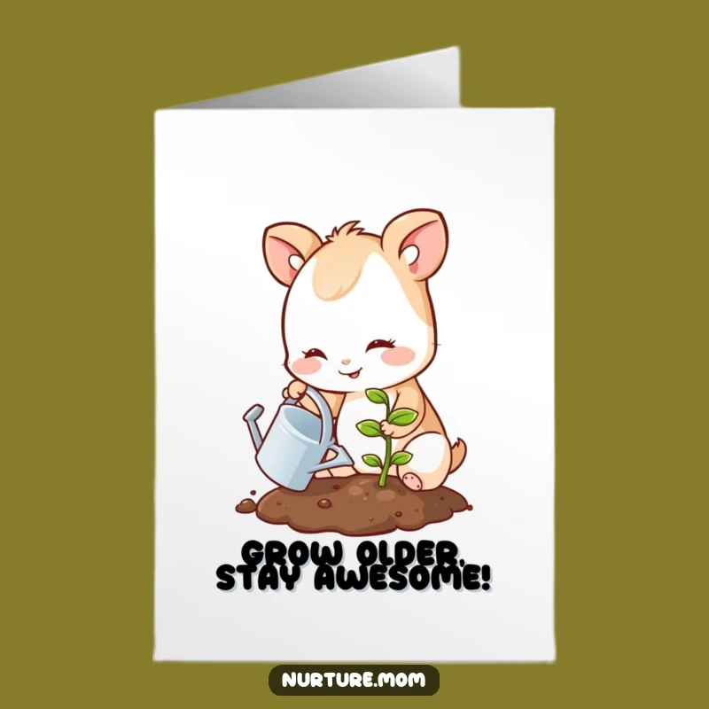 Free Printable Birthday Card: Funny Sprout Tending Animal, Perfect Humorous Downloadable Gift