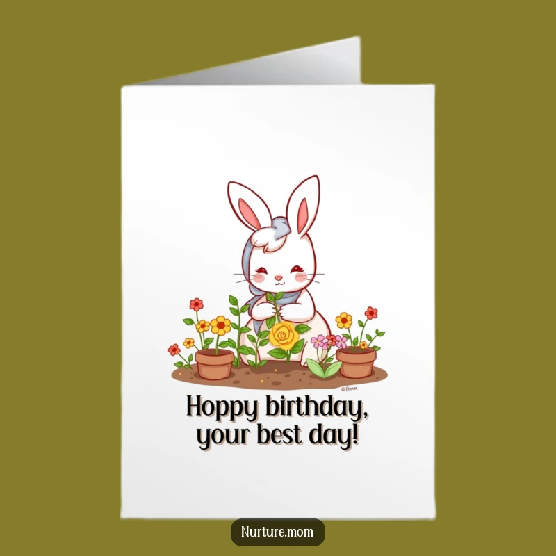 Free Printable Birthday Card: Kawaii Rabbit Mom Garden Fun, Hilarious Downloadable Gift