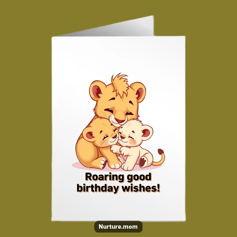 Free Printable Birthday Card: Lion Mom Cub Love, Sweet Animal Download