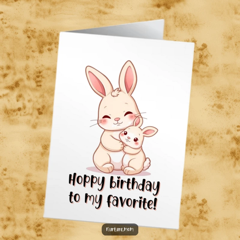 Funny Free Printable Birthday Card: A nurturing rabbit lovingly holds a tiny baby bunny close.