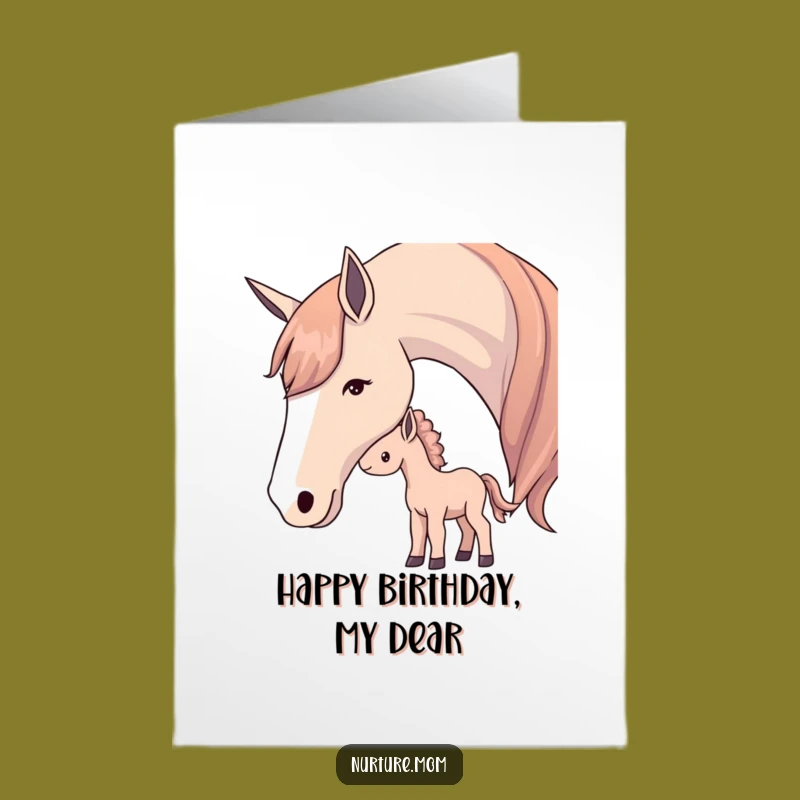 Free Printable Birthday Card: Sweet Horse Mom & Foal for a Kind Downloadable Gift