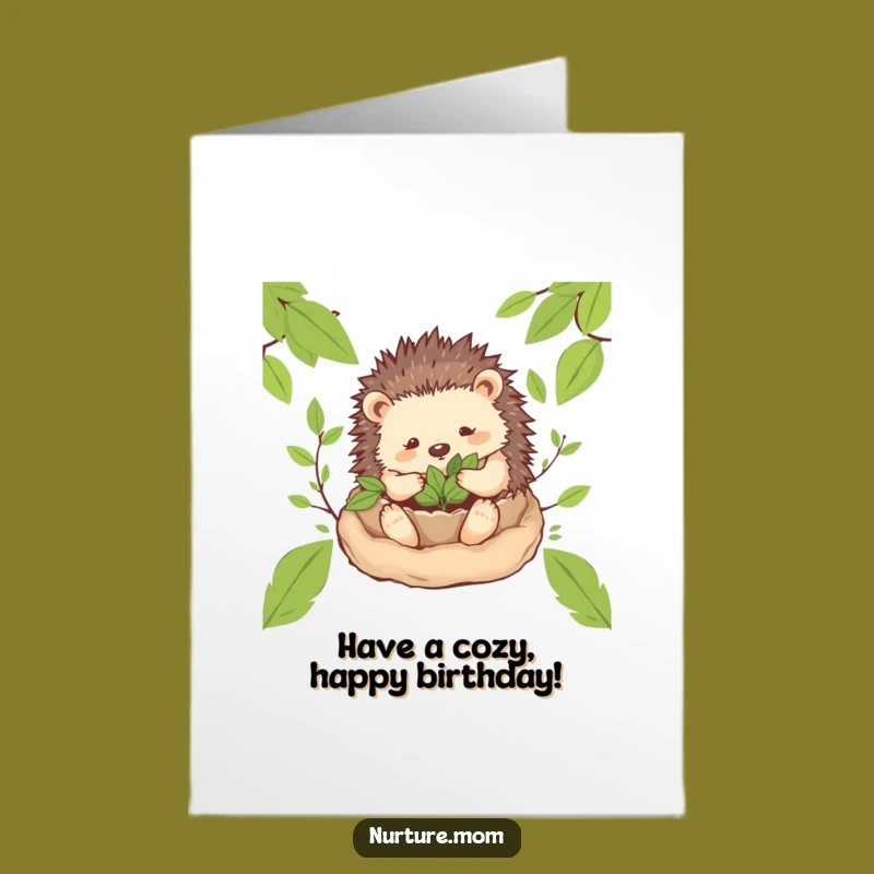 Free Printable Birthday Card: Hedgehog Mom Nest, Cozy Animal Gift