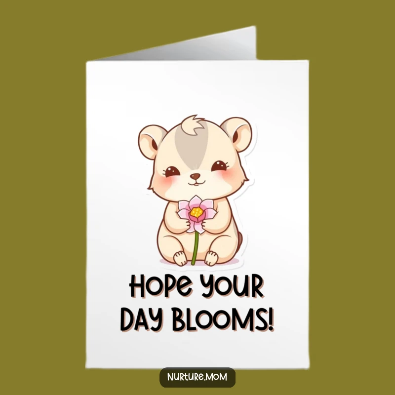 Free Printable Birthday Card: Gentle Animal With Flower, Sweet Downloadable Humorous Gift