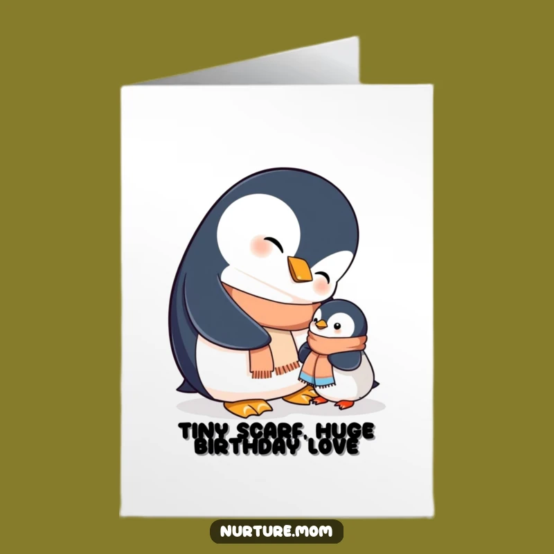 Free Printable Birthday Card: Funny Mama Penguin Helping Chick Gift