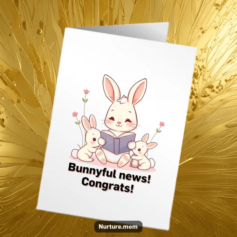 Funny Free Printable Congrats Card: Kawaii mama bunny reading to her kits, celebrating a proud achievement with love.