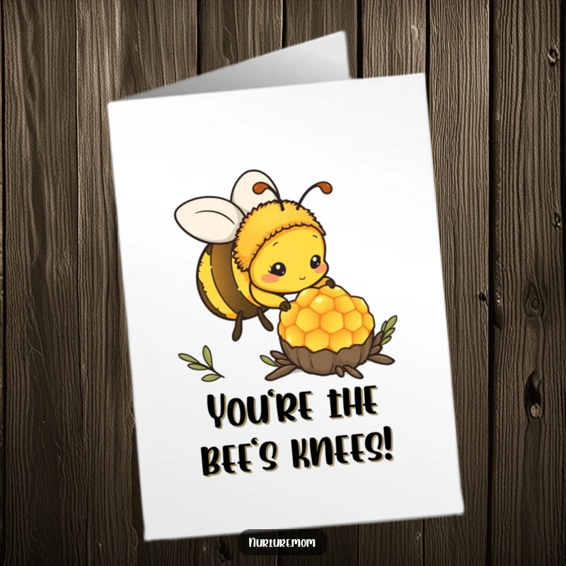 Funny Free Printable Congratulations Card: Kawaii mother bee tending honeycomb diligently, a sweet downloadable.