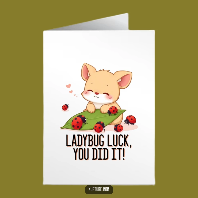 Free Printable Congrats Card: Calm Animal & Ladybugs, Serene Downloadable Humorous Gift