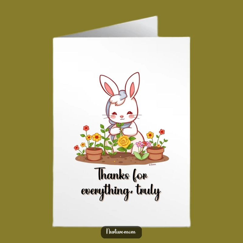 Free Printable Thank You Card: Kawaii Rabbit Mom Garden Gratitude, Humorous Downloadable Gift