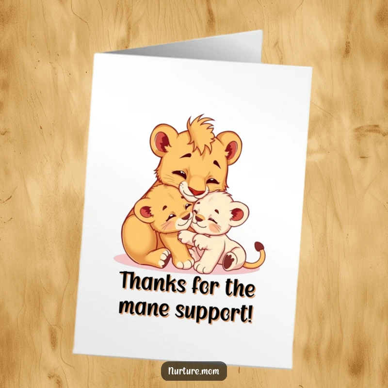 Free Printable Thank You Card: A gentle lioness cub grooms her offspring, showing deep gratitude and love.