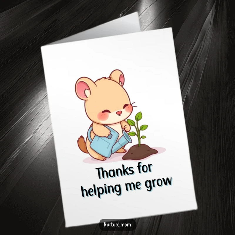 Funny Free Printable Thank You Card: Animal gently waters a seedling, expressing thanks for growth.