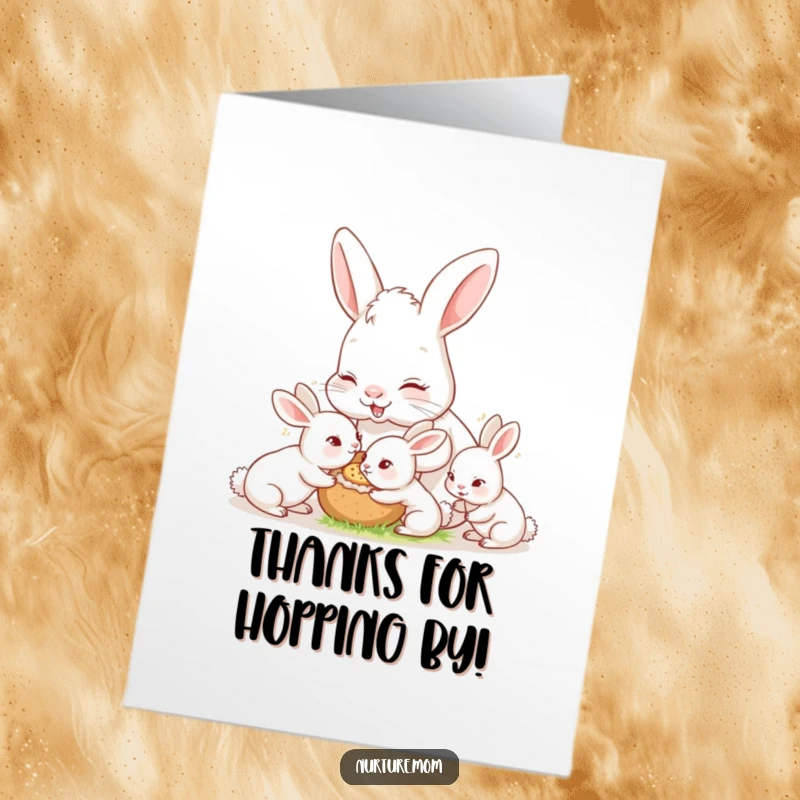 Funny Free Printable Thank You Card: Mother rabbit provides food for her eager and hungry little bunnies.