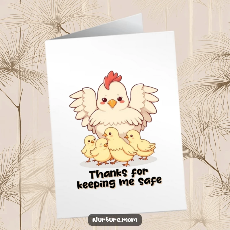 Cute Free Printable Thank You Card: Hen protecting her chicks, symbolizing security and gratitude.