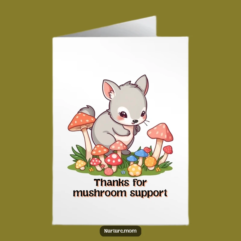 Free Printable Thank You Card: Playful Animal & Mushrooms, Whimsical Downloadable Humorous Gift