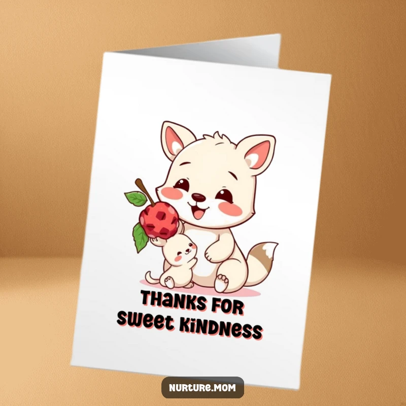 Funny Free Printable Thank you Card: an animal kindly sharing a delicious berry with a little creature.