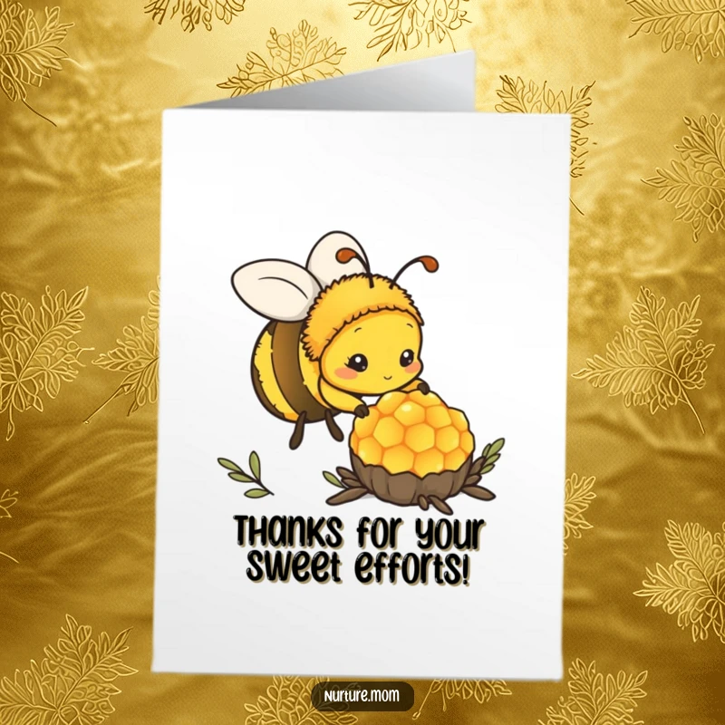 Funny Free Printable Thank You Card: Kawaii mother bee tending honeycomb, a dedicated and humorous downloadable.