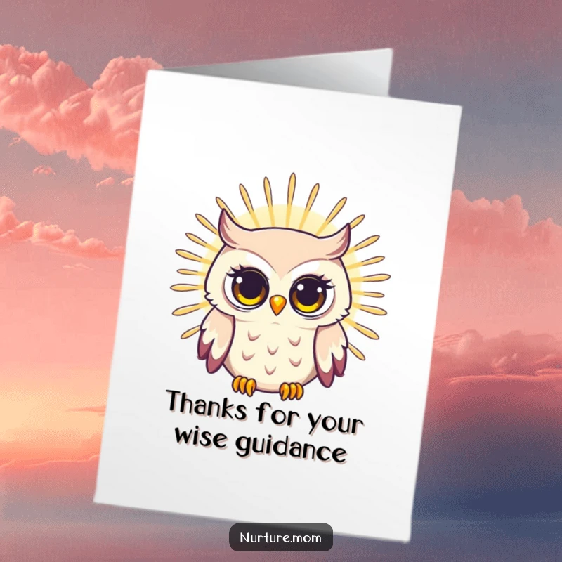Funny Free Printable Thank You Card: A wise owl mom radiating warmth and gratitude, perfect for a humorous thank you.