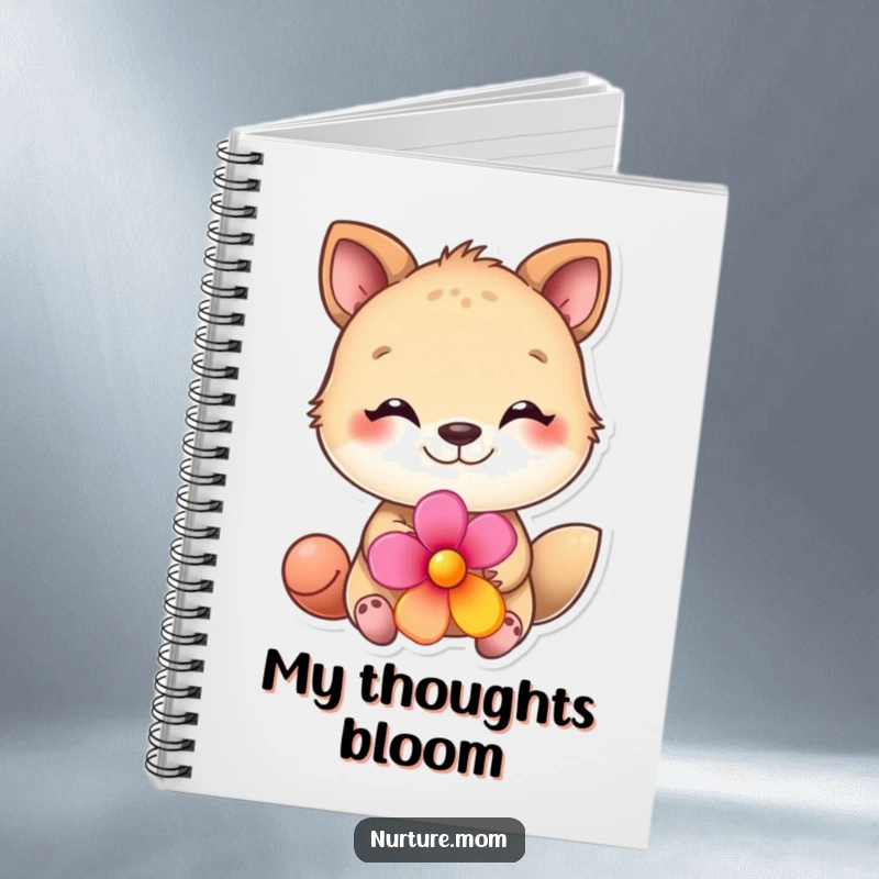Funny animal notebook with a loving animal offering a flower, ideal for journaling, note-taking, and adding humor.