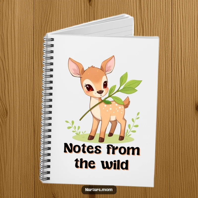 Funny Deer Notebook with a small deer offering a leafy branch, perfect for writing and drawing with natural humor.