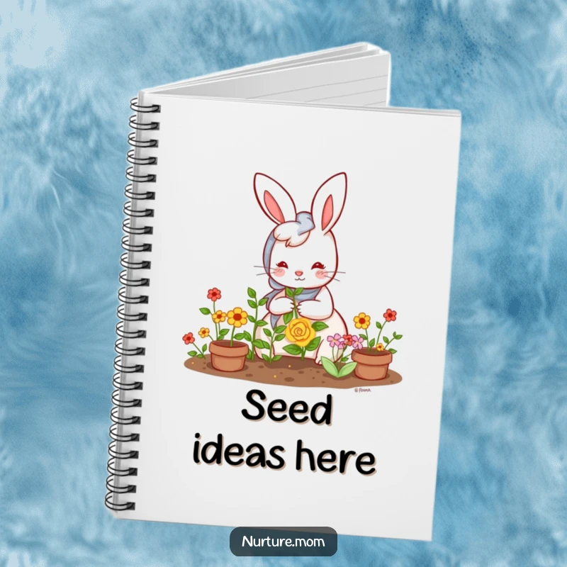 Funny Kawaii Rabbit Mom Notebook: A smiling bunny mom tending her garden on the cover, a cute and humorous journal.