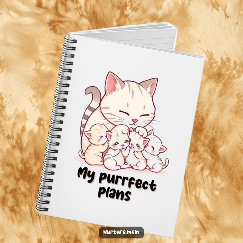 Funny Mother Cat Notebook: Cute journal with a mother cat grooming her playful kittens, ideal for note-taking.